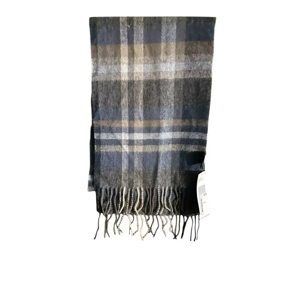 DKNY Luxury Blue/Gray  Plaid Scarf - 90% Wool 10% Cashmere - Made in Italy NWT